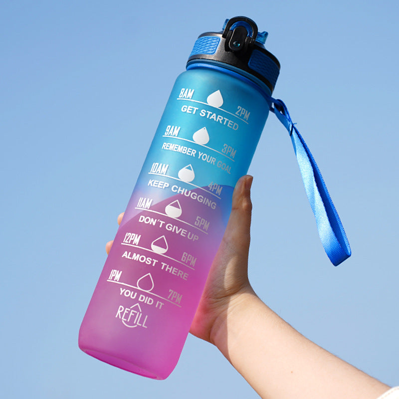 Gradient Water Bottle with Straw and Carry Strap