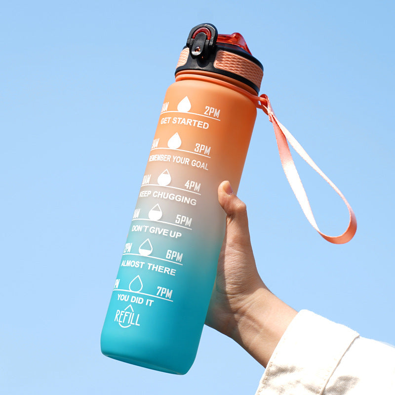 Gradient Water Bottle with Straw and Carry Strap