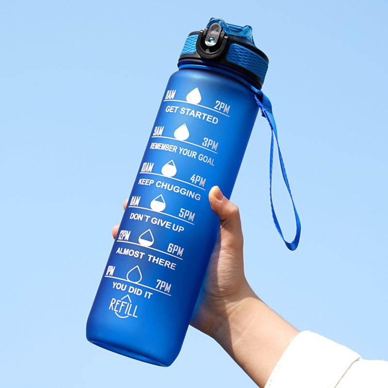 Gradient Water Bottle with Straw and Carry Strap