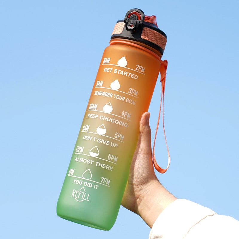 Gradient Water Bottle with Straw and Carry Strap