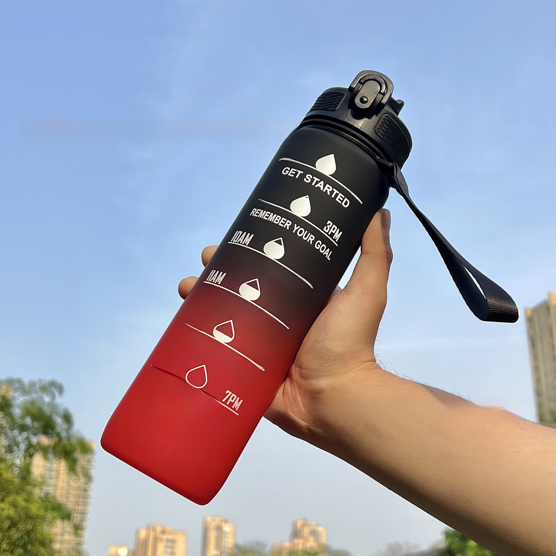 Gradient Water Bottle with Straw and Carry Strap