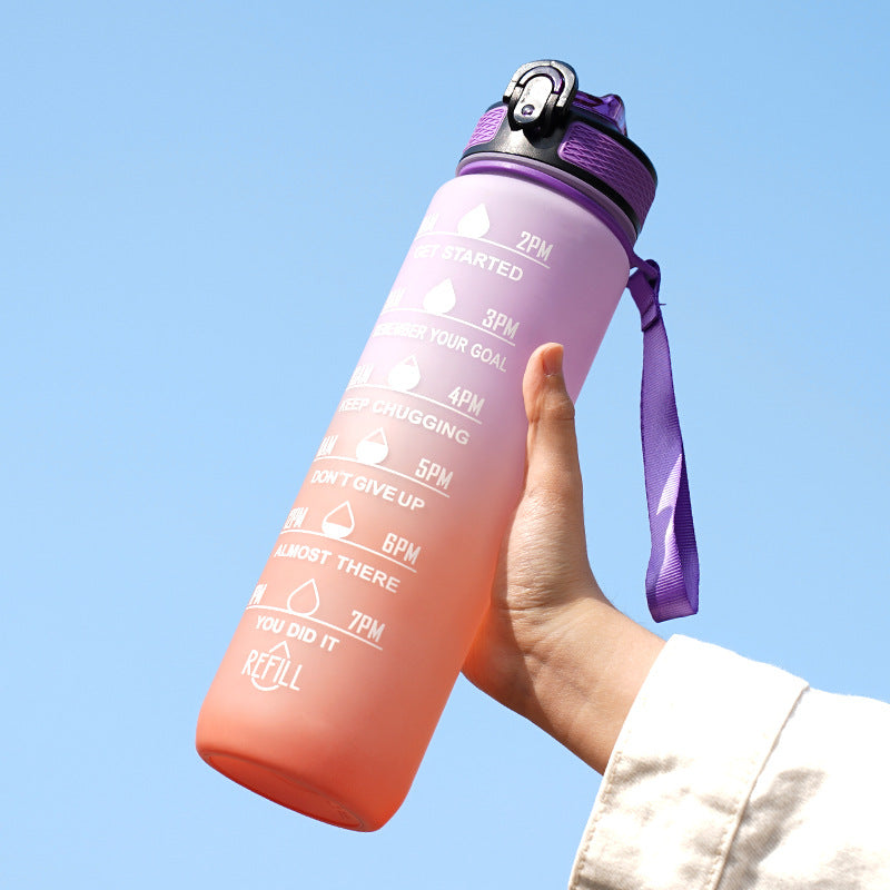 Gradient Water Bottle with Straw and Carry Strap