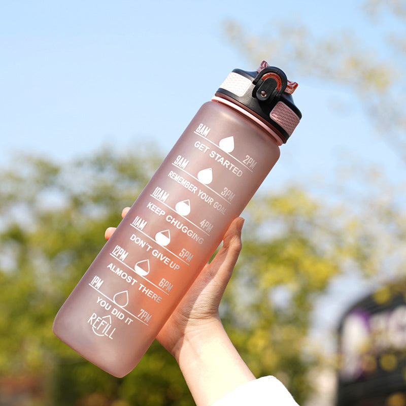 Gradient Water Bottle with Straw and Carry Strap